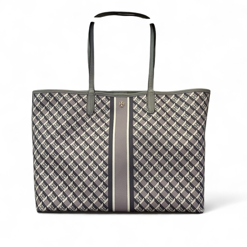 Tory Burch Geo Logo Stripe Tote Bag EUC - Picture 2 of 14